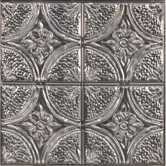 InHome Camden Antique Silver Faux Tin Peel and Stick Backsplash Tiles, Metallic, 10 inch x 10 inch, 4 Panels
