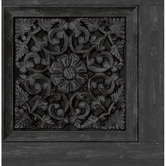 InHome Carved Floral Black Peel and Stick Wallpaper