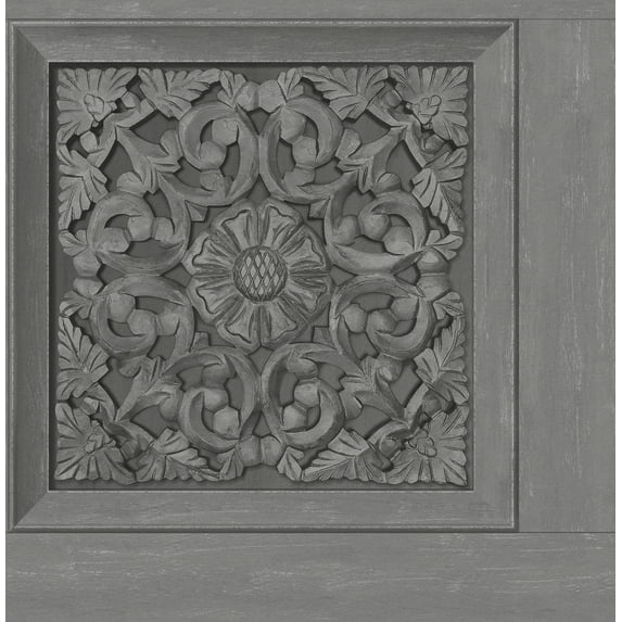 InHome Carved Floral Grey Peel and Stick Wallpaper