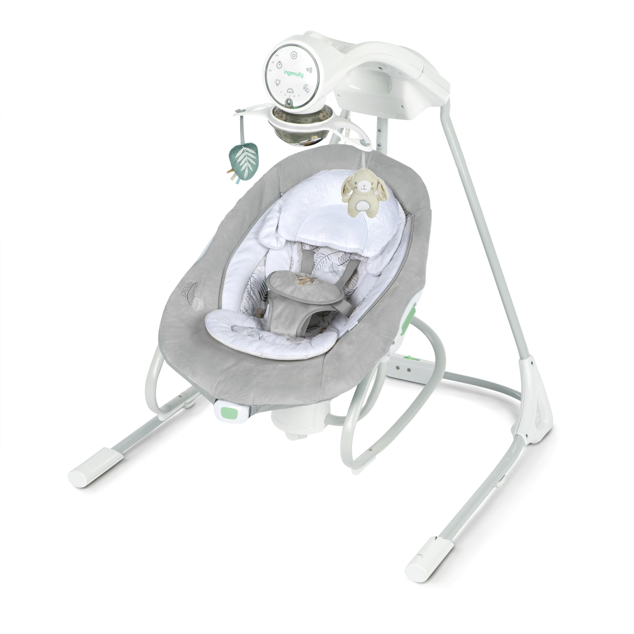 InLighten Soothing Swing & Rocker, Vibrating Swivel Infant Seat, Soothing Sounds, USB-Powered, Gray