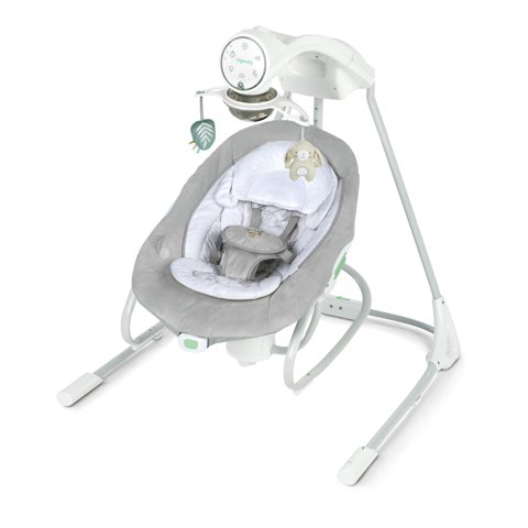 InLighten Soothing Swing & Rocker, Vibrating Swivel Infant Seat, Soothing Sounds, USB-Powered, Gray