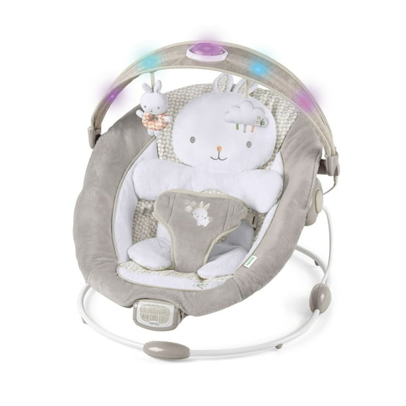 Ingenuity InLighten Twinkle Tails Vibrating Infant Baby Bouncer with Lightning Toy Bar and Pillow