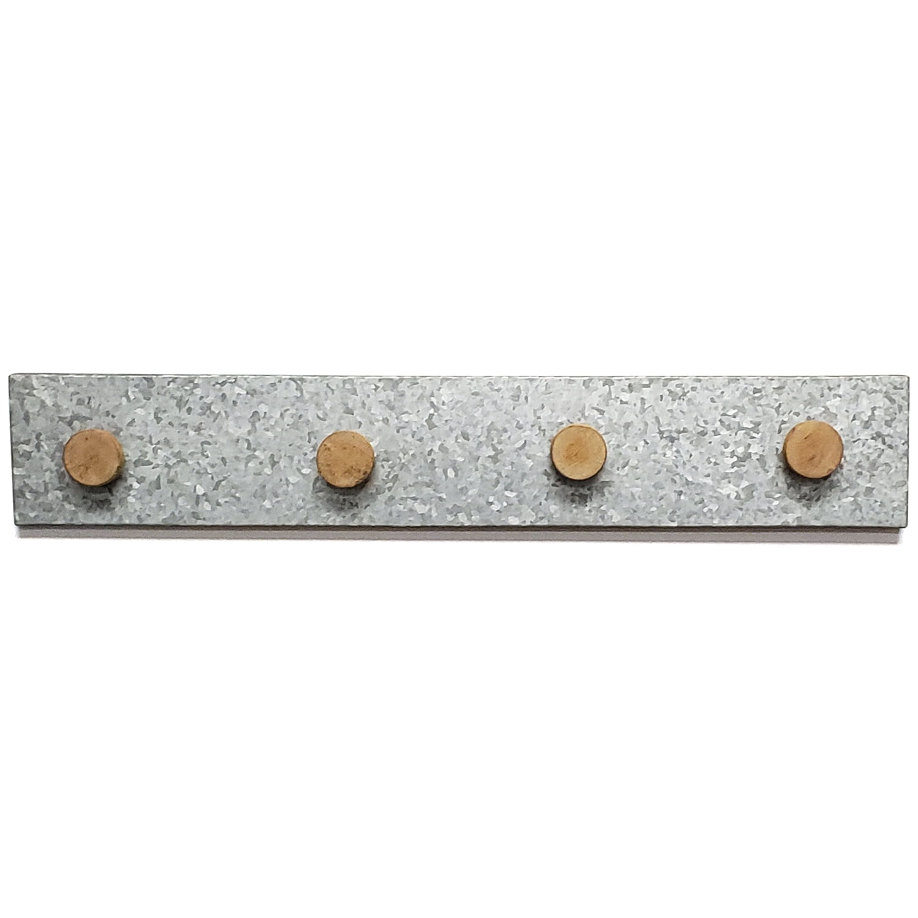 InPlace Rectangle Tin Galvanized Embossed Metal Wood Hooks Rail Shelf, One, 24Wx4Dx2H, Silver