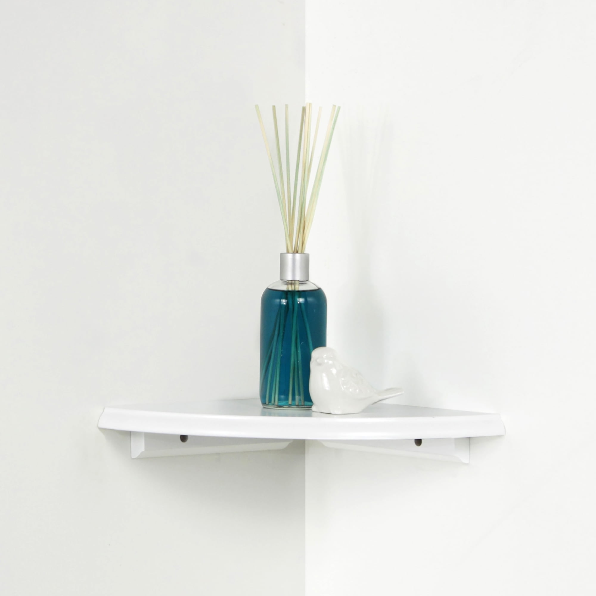 White Solid Wood Corner Wall Shelf Kit, 10" x 10"