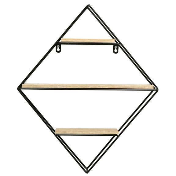 InPlace Shelving, 16x19 inch, Metal Diamond Shaped Wall-Mounted Wall Shelf, Light Oak Brown