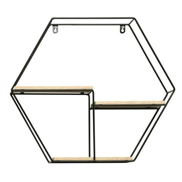InPlace Shelving, 18.9Wx3.9Dx16.6H Metal 3-Tier Hexagon Wall-Mounted Rustic Shelf, Oak