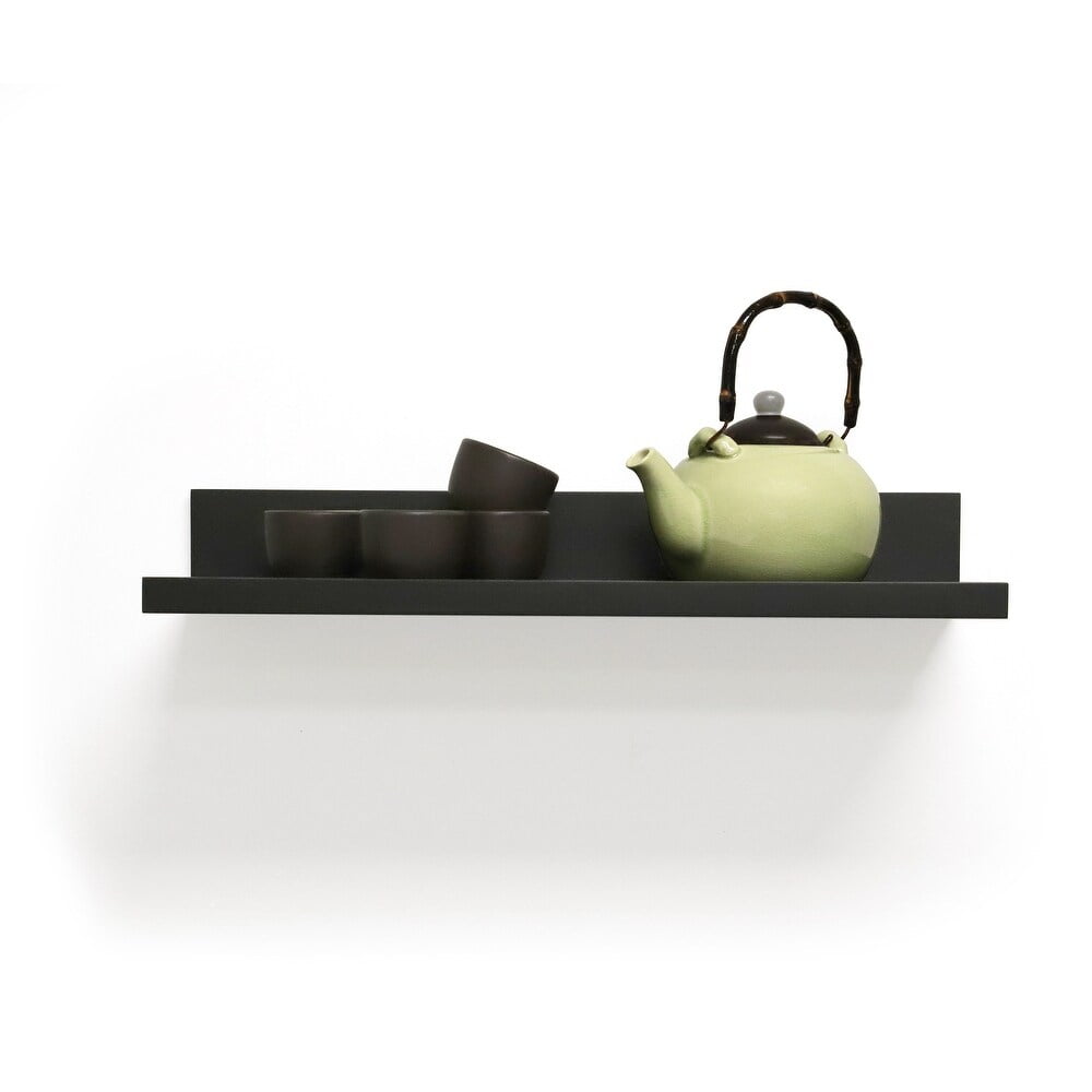 Coastal Charm 24" Black Wood Floating Ledge Shelf