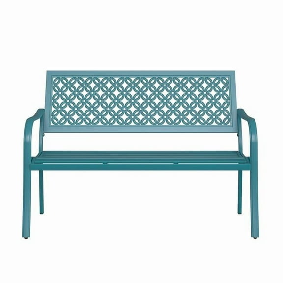 InQrands GDBG Outdoor Garden Bench with Anti-Rust Metal Powder Coated Frame, Patio Bench for Front Porch Park, Blue-Green