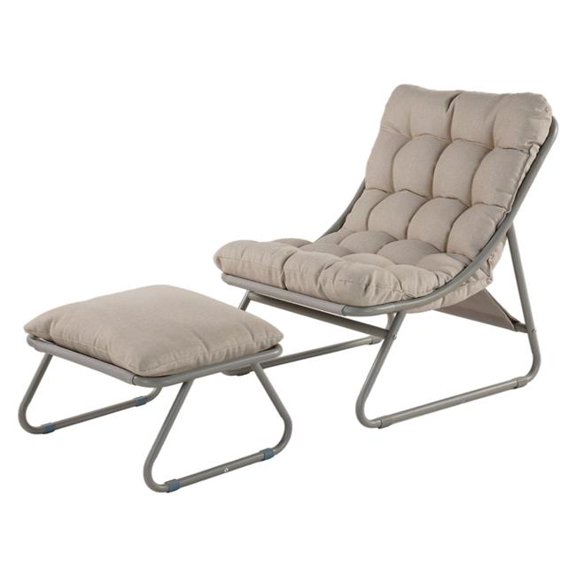 InQrands SB-CG Outdoor Lounge Chair with Foot Stool, Comfy Sling Recliner Chair with Puffy Cushion and Foot Rest, Champagne Gray
