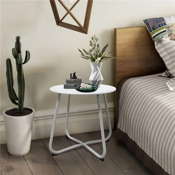 InQrands D45KC-WT Outdoor Side Table, 18'' Small Round Side Table with Adjustable Feet, White