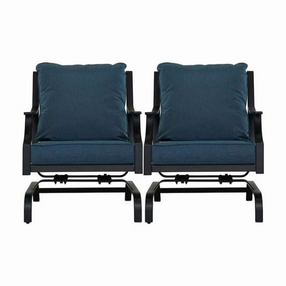 InQrands NBT-2D-PK Patio Rocking Chairs with Olefin Peacock Blue Cushions for Porch Backyard-2 Pack