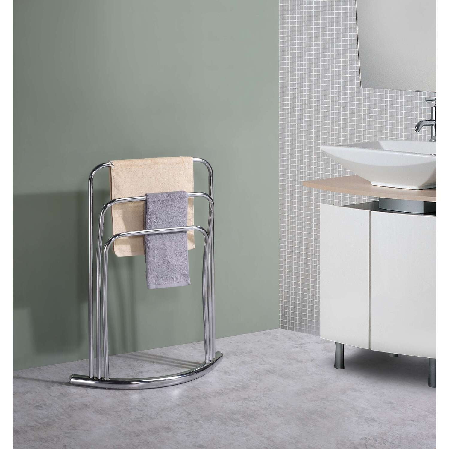 Chrome 3-Bar Free Standing Towel Rack Stand