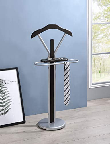 Walnut and Silver Wood & Metal Suit Valet Rack Stand