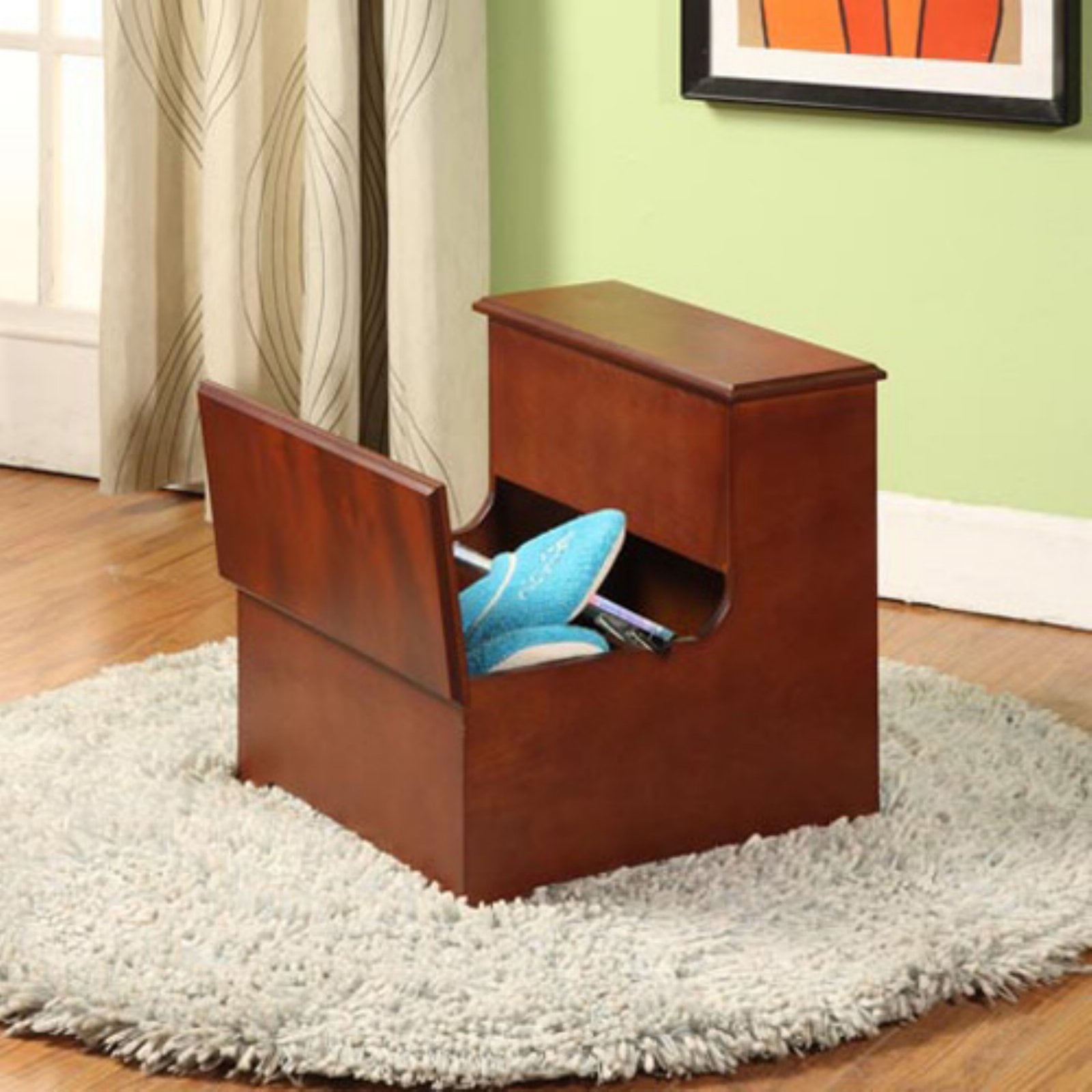 Dark Cherry Wooden 2-Step Storage Step Stool