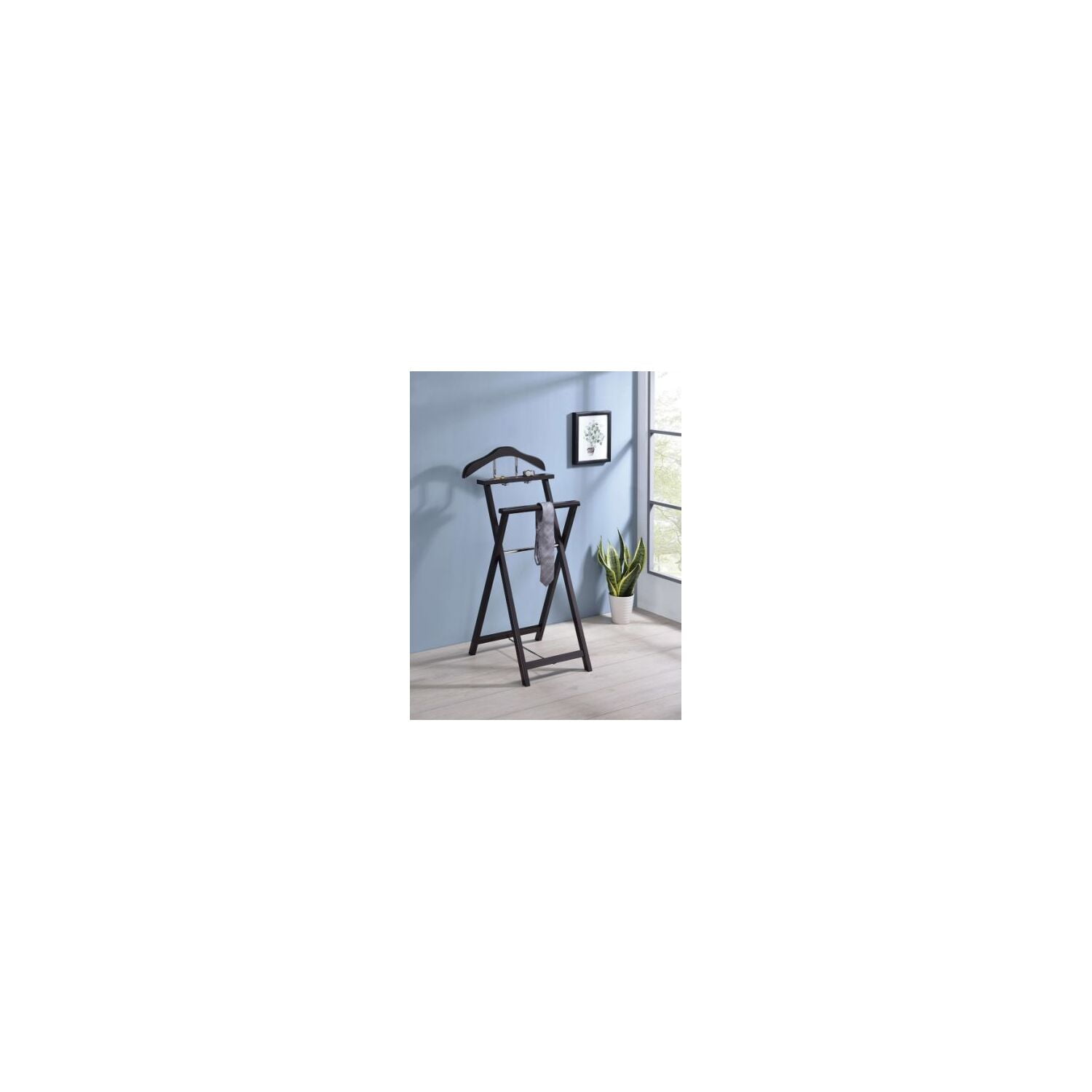 Walnut Foldable Wood and Metal Suit Valet Stand