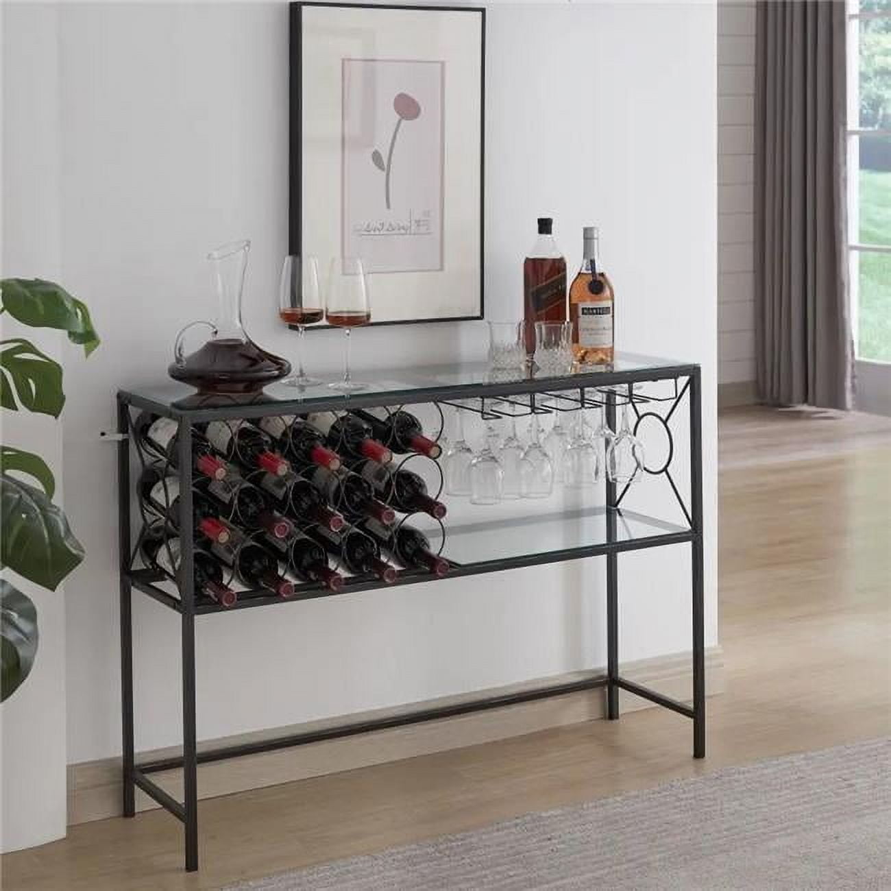 InRoom Furniture C1315 Console Table & Wine Rack, Dark Bronze & Clear ...