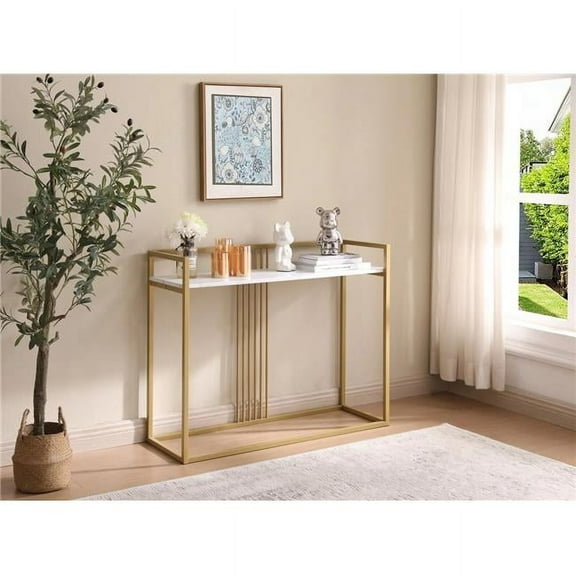 InRoom Furniture C1425-WH Console Table, Gold & White Marble