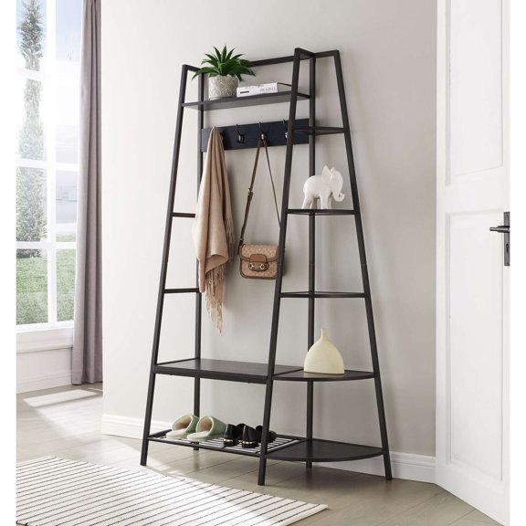 InRoom Furniture CR1485 Storage Hall Tree, Black & Pewter