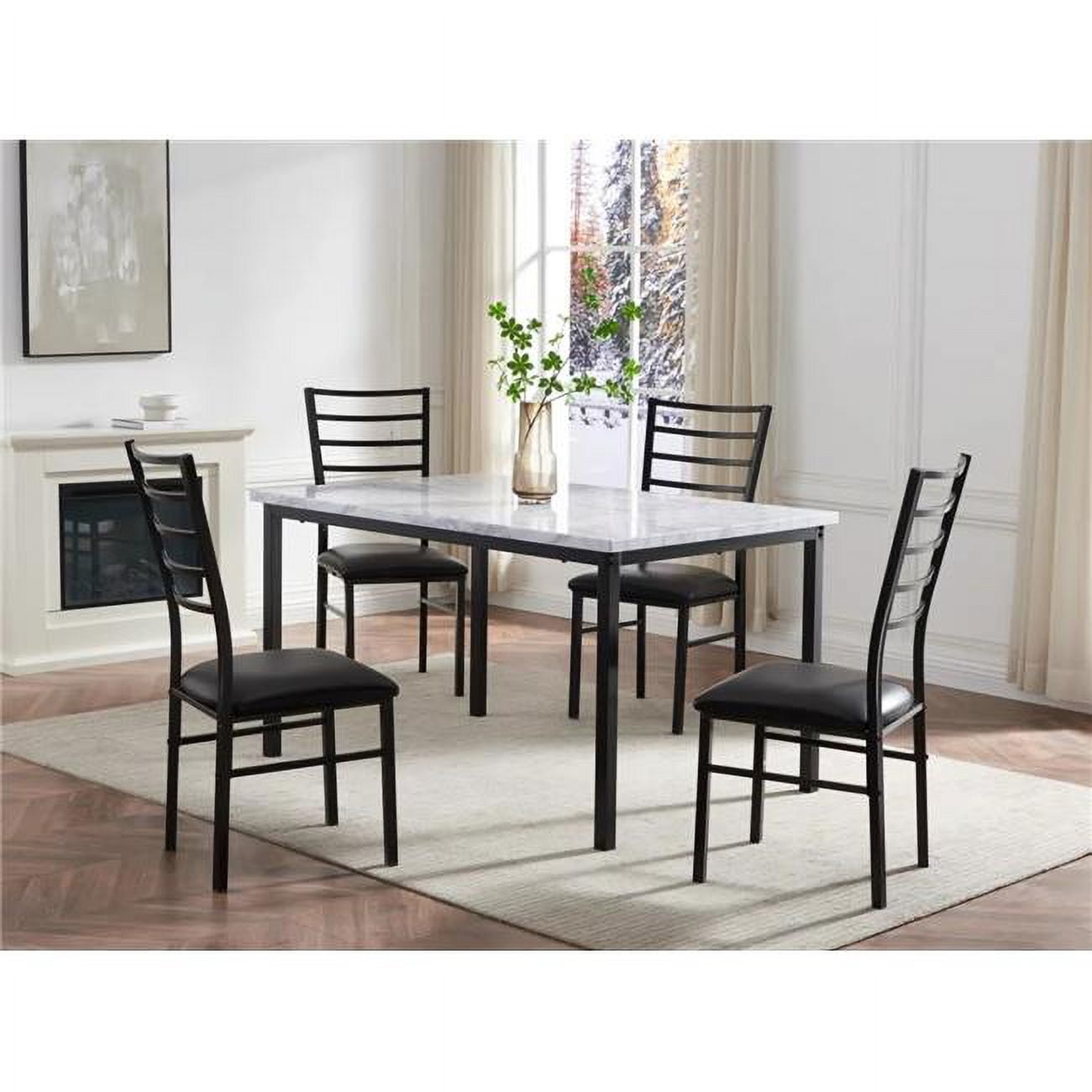 InRoom Furniture D1085 Rectangular Dining Table, Black & White Marble