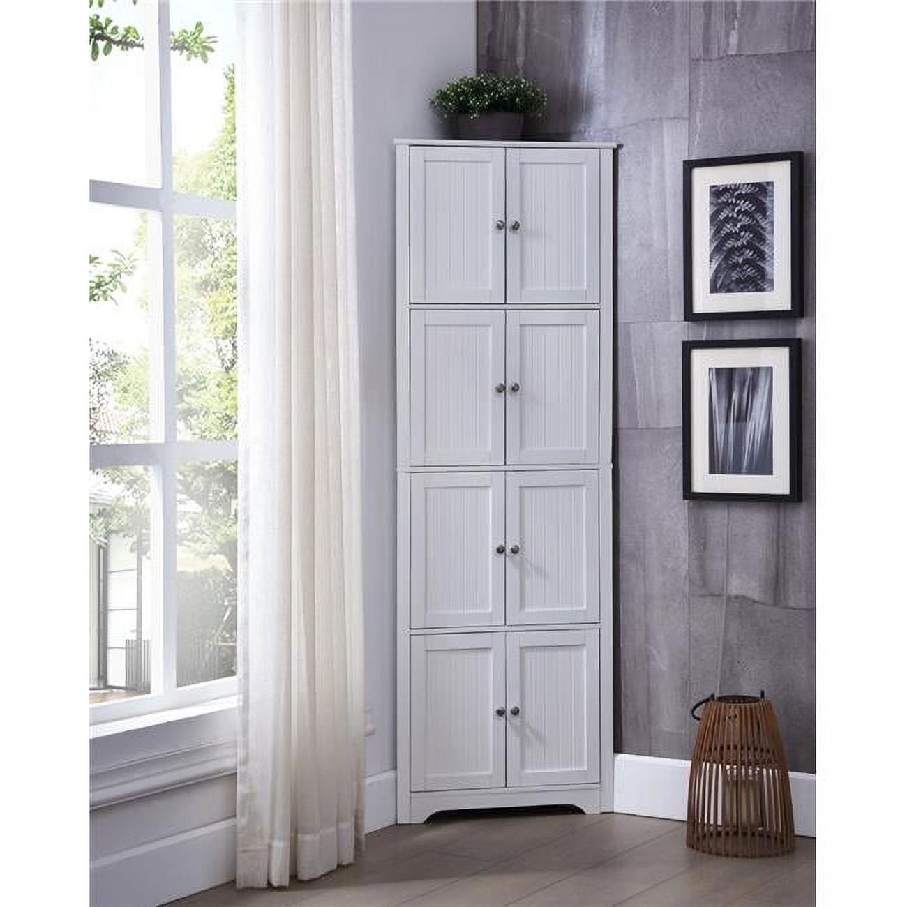 White 68" Tall Corner Kitchen Pantry Cabinet with 8 Doors
