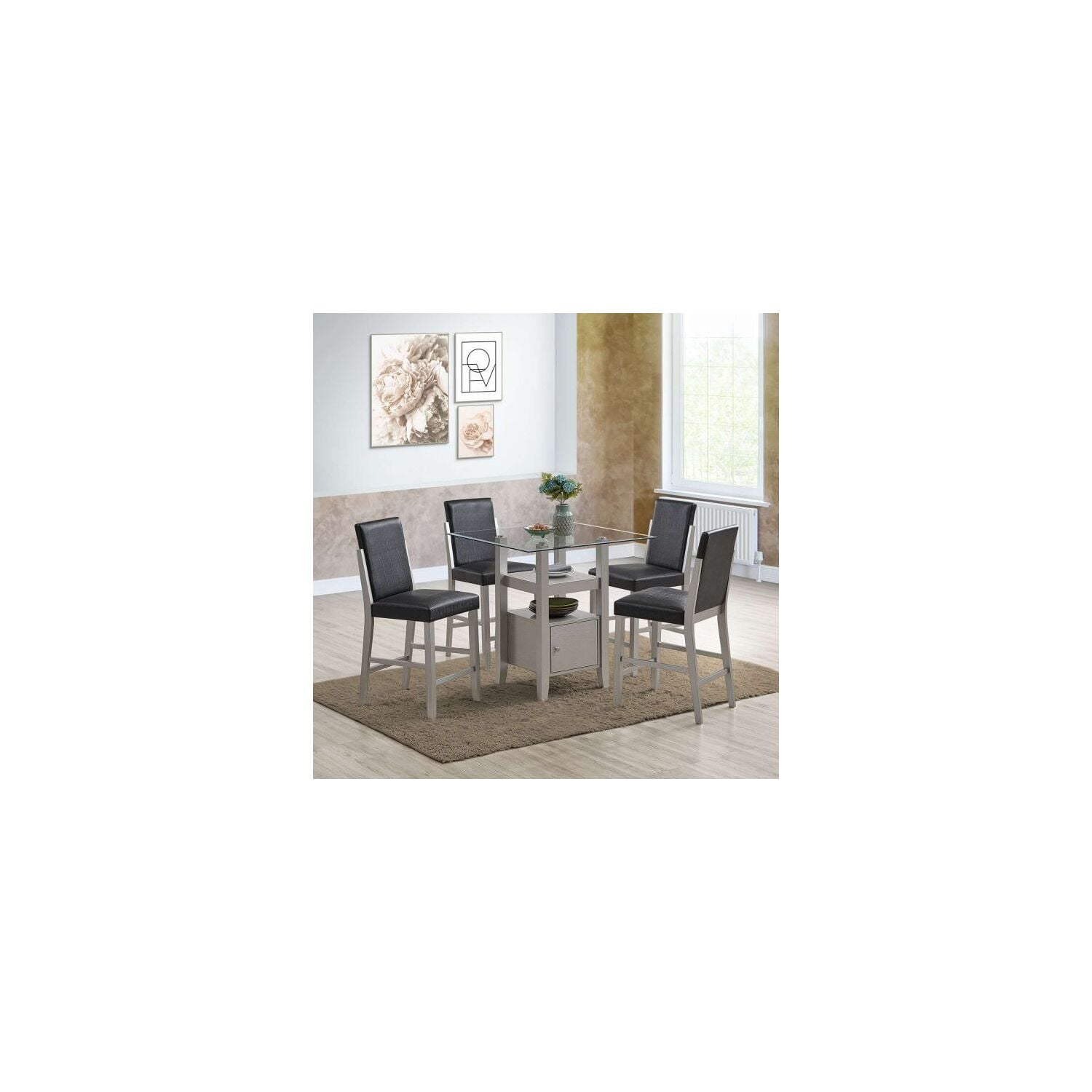 Room Designs Set of 2 Counter Height Chairs Black/Silver-Grey Contemporary Square