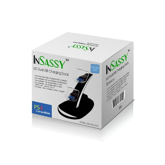InSassy (TM) Dual LED Charging Dock for PS4 Controllers