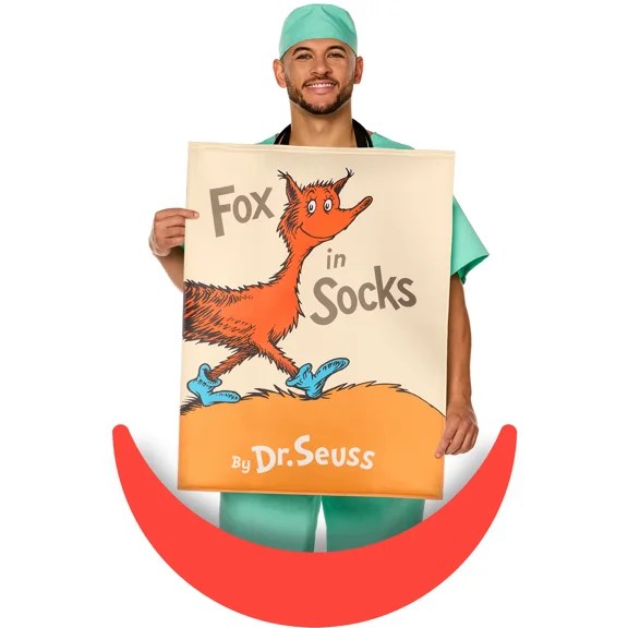 InSpirit Designs Adult Dr. Seuss Fox In Socks Book Cover Costume, One Size Fits Most