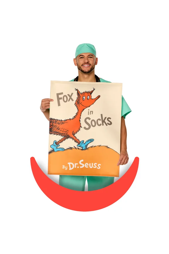 InSpirit Designs Adult Dr. Seuss Fox In Socks Book Cover Costume, One Size Fits Most