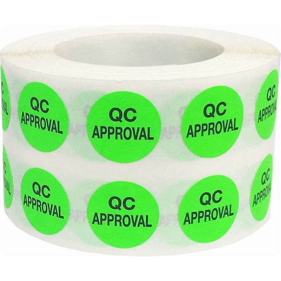 InStockLabels QC Stickers, 1000 Labels Per Roll Quality Control Approval Stickers for Inventory Organization & Management, Fluorescent Green Label Stickers for Warehouse and Manufacturing