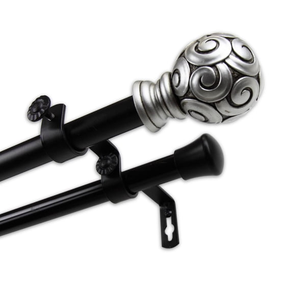 InStyleDesign 13/16" Two Tone Ornate Collection Double Curtain Rod Lux Finial 48