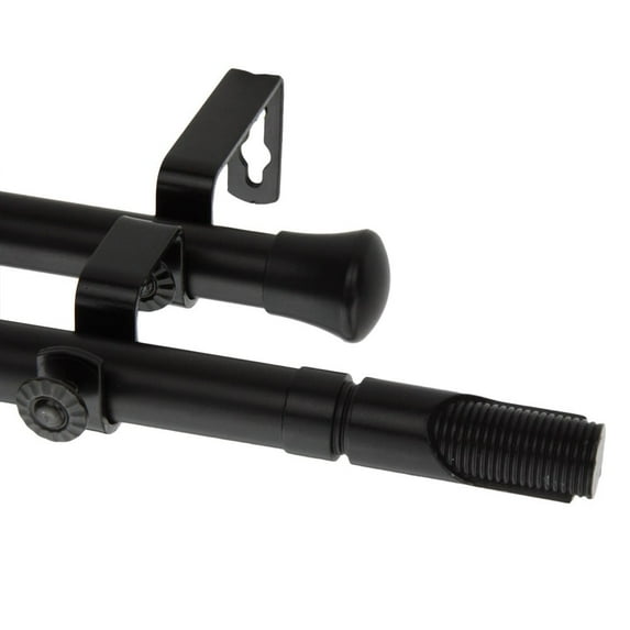 InStyleDesign Barra Adjustable Double Curtain Rod Black 28 to 48 inch Black Finish
