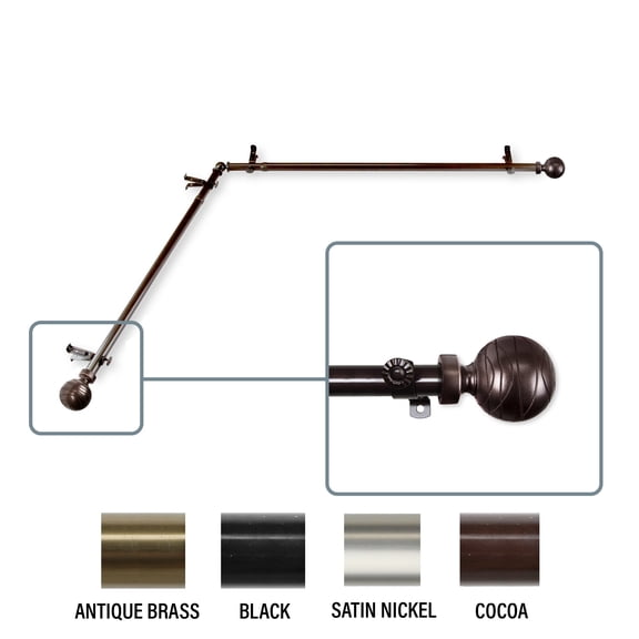 InStyleDesign Desmond Corner Window Curtain Rod 13/16 inch dia. Cocoa each side 66-120 inches Brown Finish