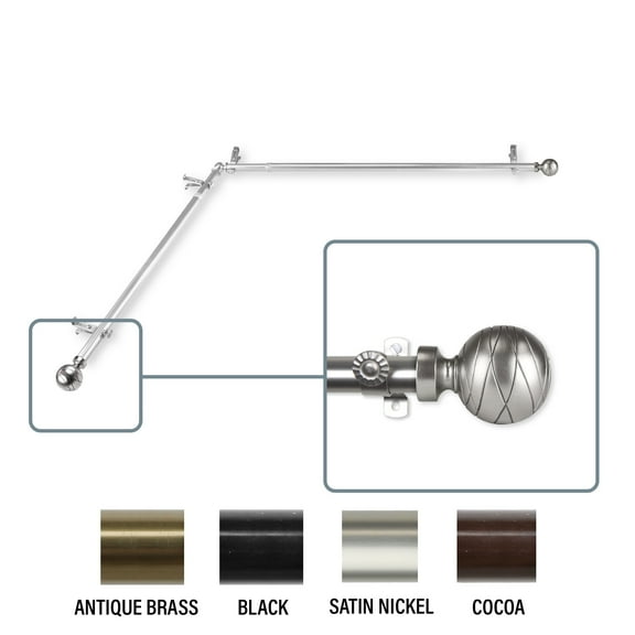 InStyleDesign  Desmond Corner Window Curtain Rod 13/16 inch dia. satin nickel each side 28-48 inches Silver Finish