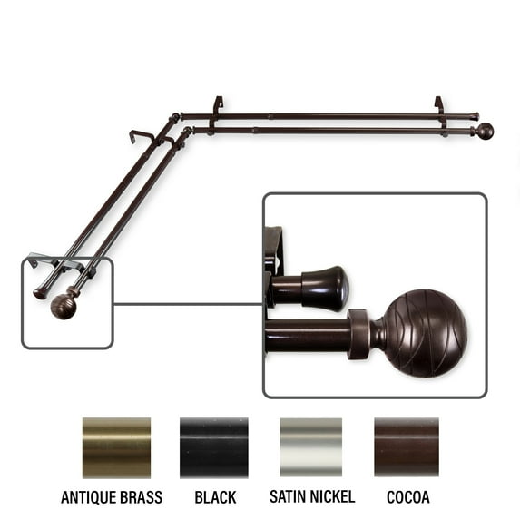 InStyleDesign Desmond Corner Window Double Curtain Rod 13/16 inch dia. Cocoa 66-120 inches Brown Finish