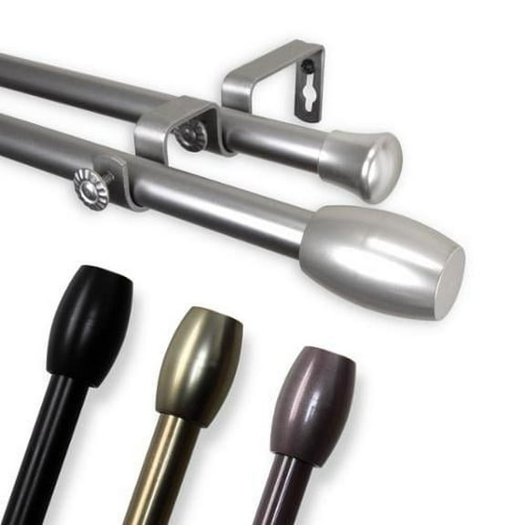 InStyleDesign  Diego Adjustable Double Curtain Rod Black 28 to 48 inches Black Finish