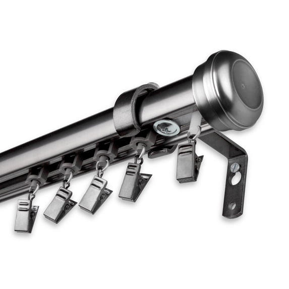 InStyleDesign Edison Cordless Traverse Rod Pewter 110 to 156 inch Grey Finish, Pewter Finish