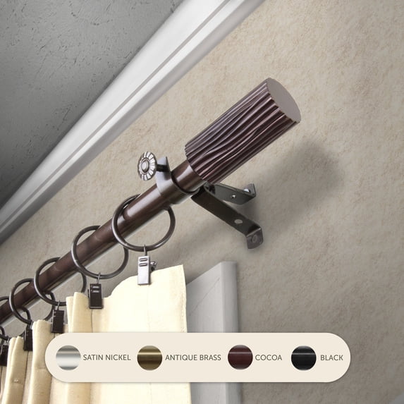 InStyleDesign Elm Adjustable Black Curtain Rod Cocoa 66 to 120 inches Brown Finish