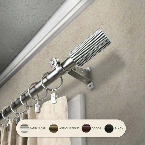 InStyleDesign  Elm Adjustable Black Curtain Rod Satin Nickel 120 to 170 inches Silver Finish