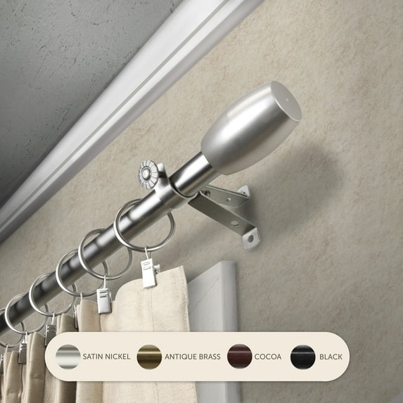 InStyleDesign Elm Adjustable Black Curtain Rod Satin Nickel 48 to 84 inches Silver Finish