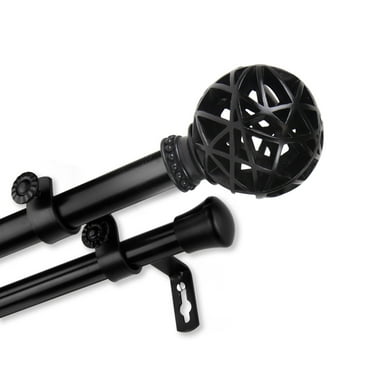 InStyleDesign  Emerson Adjustable Double Curtain Rod 13/16 inch dia. Black 28 to 48 inches Black Finish