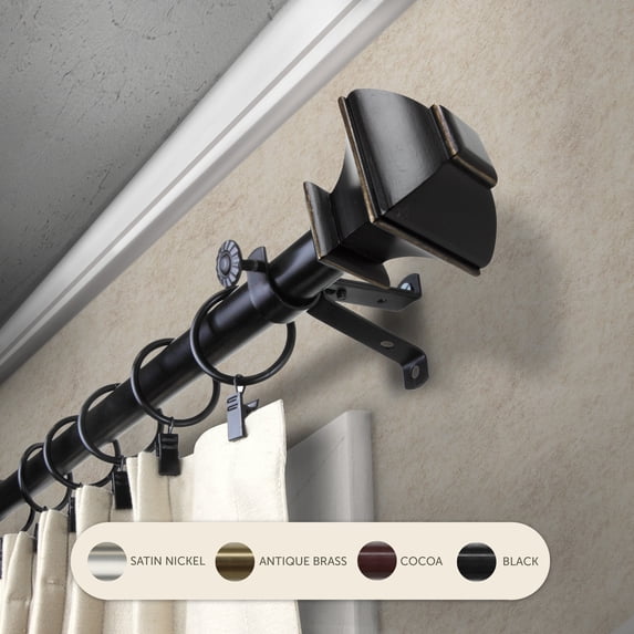 InStyleDesign Eugene Adjustable Curtain Rod 13/16 inch dia. Black 120 to 170 inches Black Finish