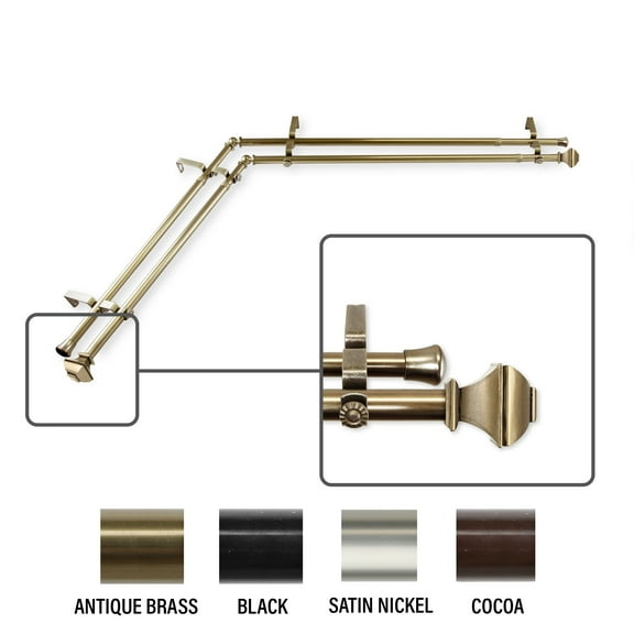 InStyleDesign  Eugene Corner Window Double Curtain Rod 13/16 inch dia. Antique Brass 66-120 inches Brass Finish
