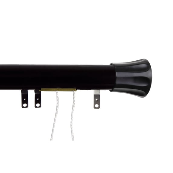InStyleDesign Flare Decorative Traverse Rod with Center Open Sliders Black 84 to 156-inch Black Finish