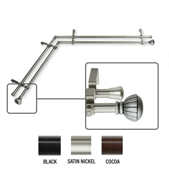InStyleDesign Gemma Corner Window Double Curtain Rod 13/16 inch dia. satin nickel 120-170 inches Silver Finish
