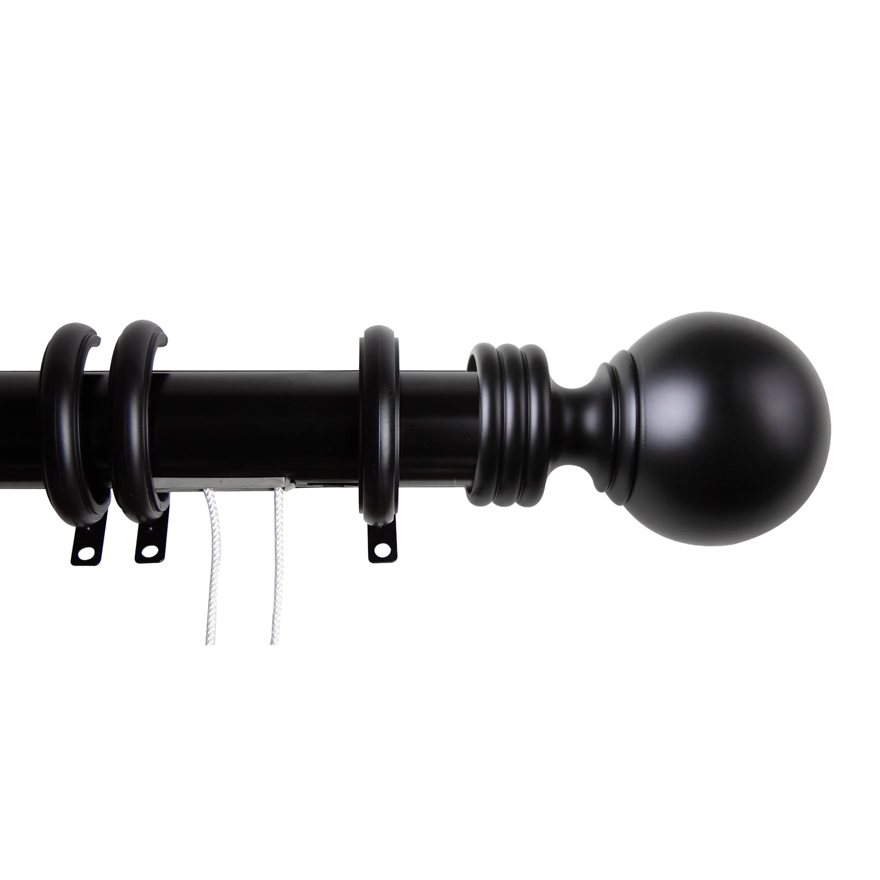 Black Metal Globe Finial Traverse Curtain Rod, 30-48 inch