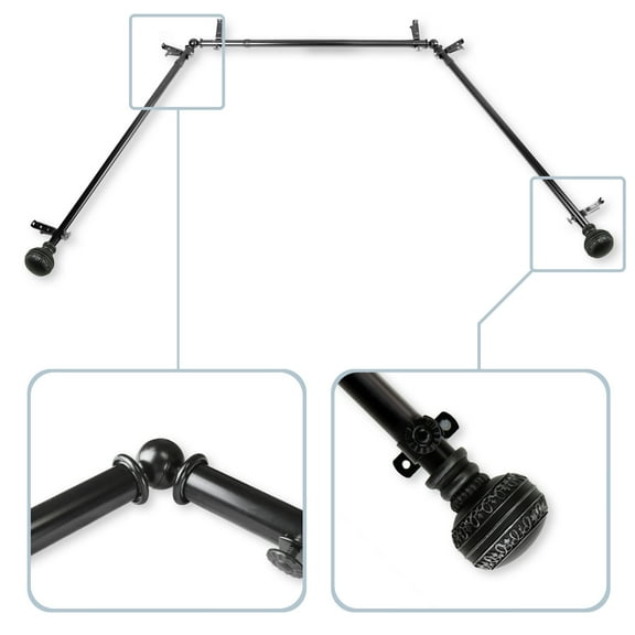 InStyleDesign  Helena 13/16" Bay Window  Curtain Rod - 20-36 inches, 38-72 inches Black Black Finish, Satin, Nickel Finish