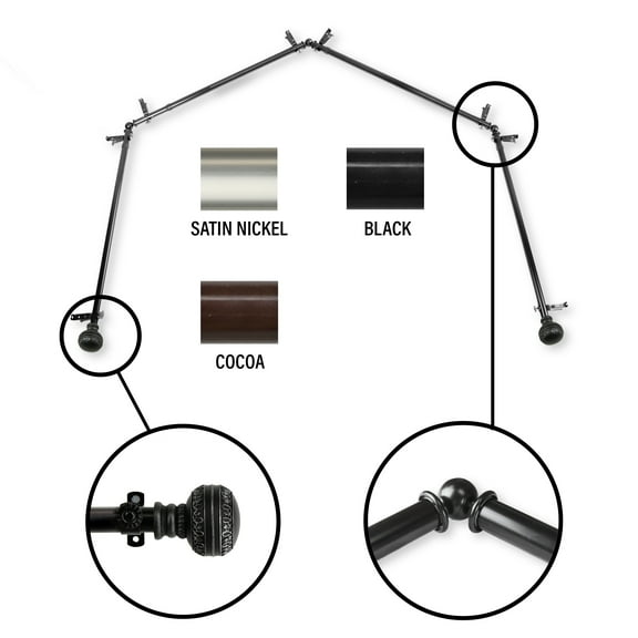 InStyleDesign  Helena 4-Sided Bay Window Curtain Rod Black Black Finish