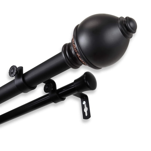 InStyleDesign Jolene 1 inch Adjustable Double Curtain Rod Black 66 to 120 inch Black Finish