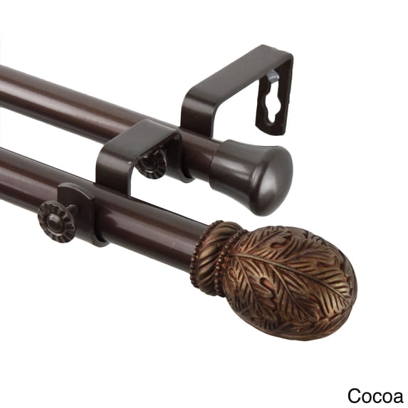 InStyleDesign Laurel Adjustable Double Curtain Rod Cocoa 28 to 48 inches Brown Finish