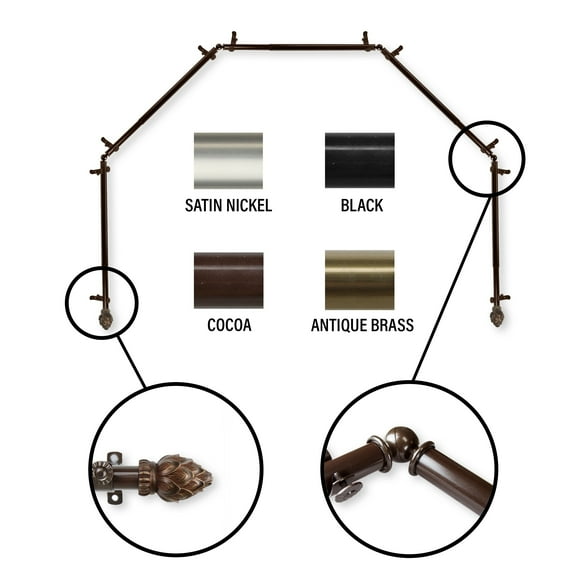 InStyleDesign Lotus 5-Sided Bay Window Curtain Rod Cocoa Brown Finish